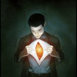 image of a young man opening his chest to reveal a light shining forth where his heart is located